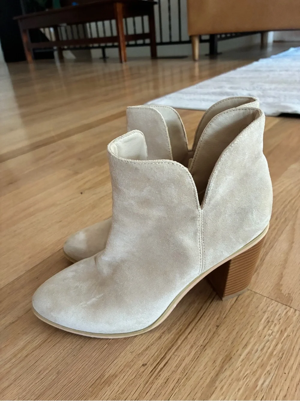 Toms Cream Suede Ankle Booties with Stacked Heel